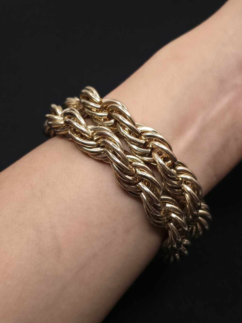 VTG Chunky Gold Rope Chain Bracelet Double Layer Toggle 8"